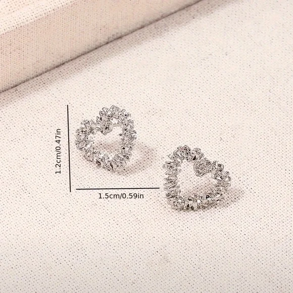 Silver Sparkling Heart Earrings - Picture 2 of 4